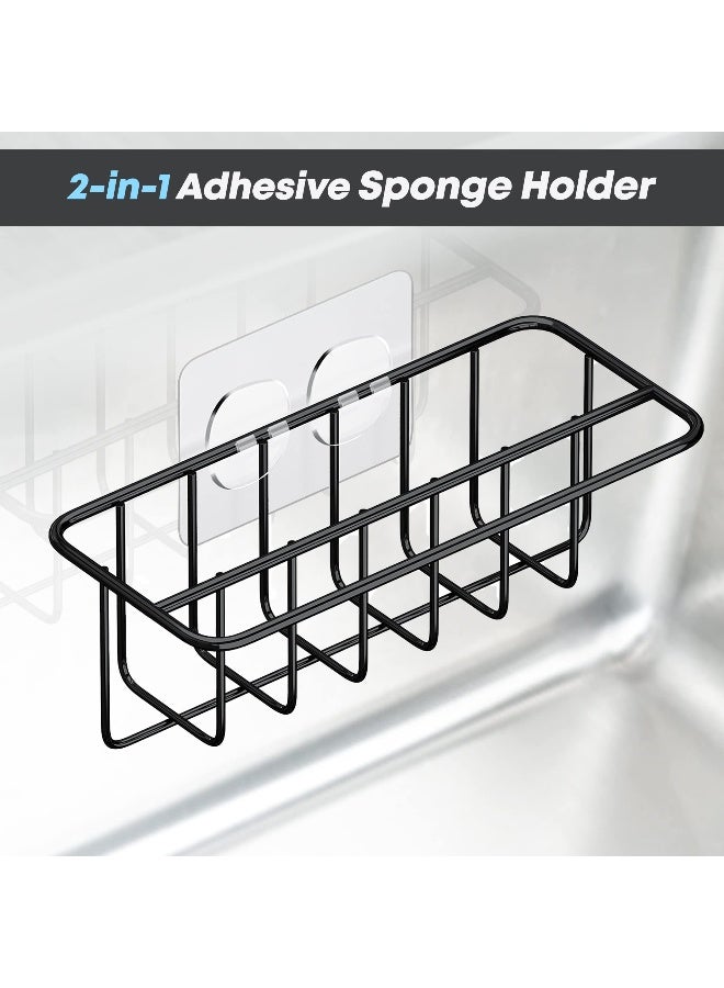 KESOL Adhesive Kitchen Sink Sponge Holder + Dish Cloth Hanger + Soap Holder, 2-in-1 Kitchen Sink Caddy, 304 Stainless Steel Rust Proof, Water Proof, No Drilling (Black) - Image 2